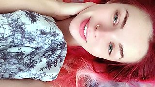 Sexy amateur redhead teen double dildo action