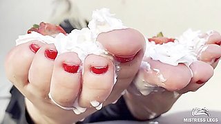 Strawberries Foot Squeezing, Whipped Cream On Feet And Dirty Feet Lick