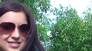 Sexy Brunette Teen Kattye Flashing Boobs and Pussy at the Park