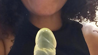 Close-up of vaginal masturbation with 18cm dildo