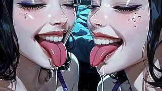 Lesbians Tongue and Kiss Fetish, Ai Animation