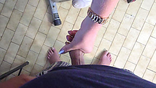 Cute 19 Year Old Blonde Riding Excersize Bike with Massive Dildo