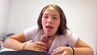 Big Tits Teen Stepdaughter POV Blowjob - Busty Latina Camilomendoza Rough Face Fuck