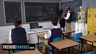 Teacher Valentina Nappi gets roughed up by three horny students in a classroom orgy - Free Use Fantasy