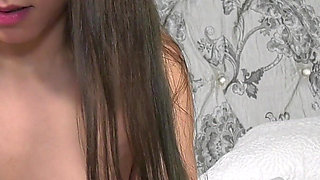 Beautiful Brunette Teen with Small Tits Jerking off a Loaded Rod