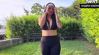Hot latina mummy rides her bike and squirts, stranger helps