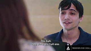 Sexy bbw milf beauty seduces a guy, wanting to taste his youthful cock and ride it with naughty passion