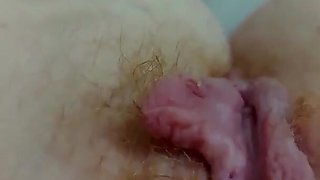 Hairy goddess shows off her juicy pussy up close