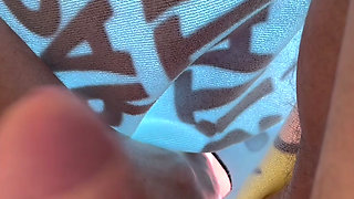 Public pool, I jerk off his beautiful cock in full view of everyone