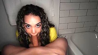 Busty latina stepsis giving stepbro blowjob in the bathroom