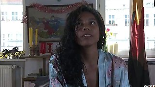 Sexy black-haired teen legal milks outdoors
