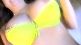 Hot babe with perfect big boobs taking shower