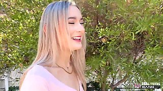 Skinny teen Thea taste a dick and swallows his cum after POV