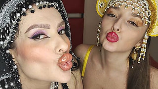 Two Princesses Mesmerize You with Their Sexy Bodies and Sticky Juicy Glossy Lipstick Kisses