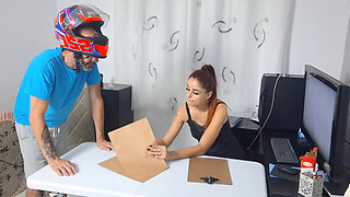 Secretary Shows off to Delivery Man!
