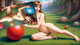 Nude Elf Girls Playing with Balls