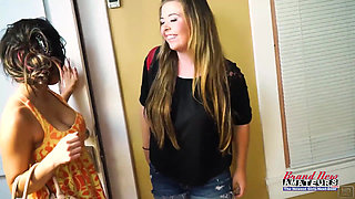 Coed Blonde Madelyn And Sexy Brunette Sofia Lick Each Othrs Pussy And Tits!