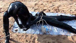 Femdom fetish mistresses fuck bdsm loser with strapon