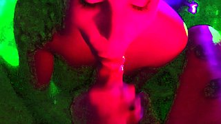 Amateur brunette babe gives pov blowjob in bathroom