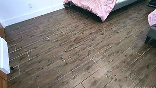 Small titted brunette teen fingering on the bed