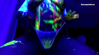 Hot MILF Glow in the Dark Lactating Tits Sprays and Rubbing My Pussy