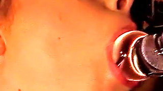 Horny skinny teen masturbates and watches mature lesbian sex