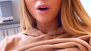 Sexy Blonde Babe With Big Boobs Strips Bra