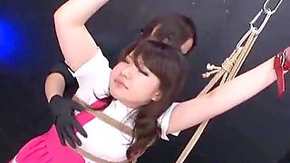 Hot Japanese teen 18+ Bound And Suspended While Clothed Maledom Masters Dominate With Magic Wand Vibrators