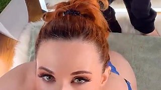 Amouranth shows off her fluffy in blue lingerie before intense oral