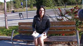Skinny Brunette Public Cumshot