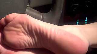 Sexy Redhead Gets a Hot Load of Cum on Her Feet and Soles in the Car After Coctails at the Bar