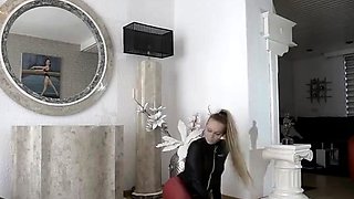 Veronagmnast - Red Leather Leggings & High Heel Boots