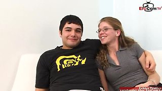 Skinny Blonde Wife with Glasses Takes BBC in Front of Cuckold Husband