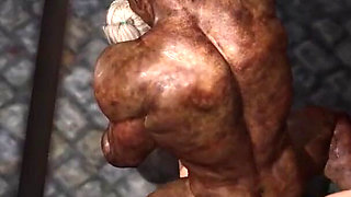 A sexy blonde gets fucked rough by a big monster in the dungeon