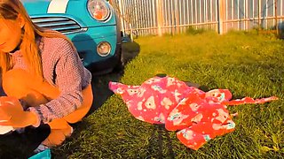Cosplay Slut Fingering Herself Outside On Webcam