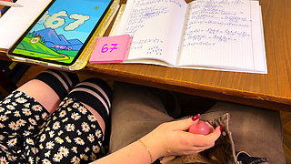 HIGH SCHOOLGIRL 67 Six-seven - Teasing Him Under the Desk During Math. Cum on Wristwatch