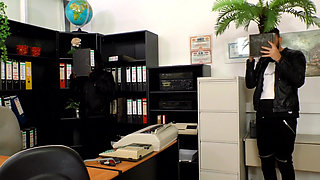 Secretary chick gets pounded hard from black and white cock