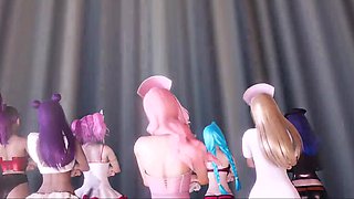 K-Pop Dance Extravaganza: Ahri, Akali, Kai'sa, Lux, Jinx, Caitlyn. 3D