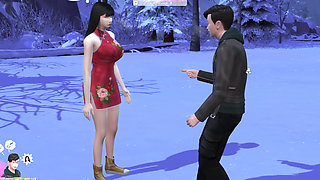 Public Sex on winter season snowing