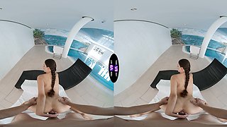 A long-haired beauty, Vixi Rafi, has passionate sex with her guy in a steamy scene.